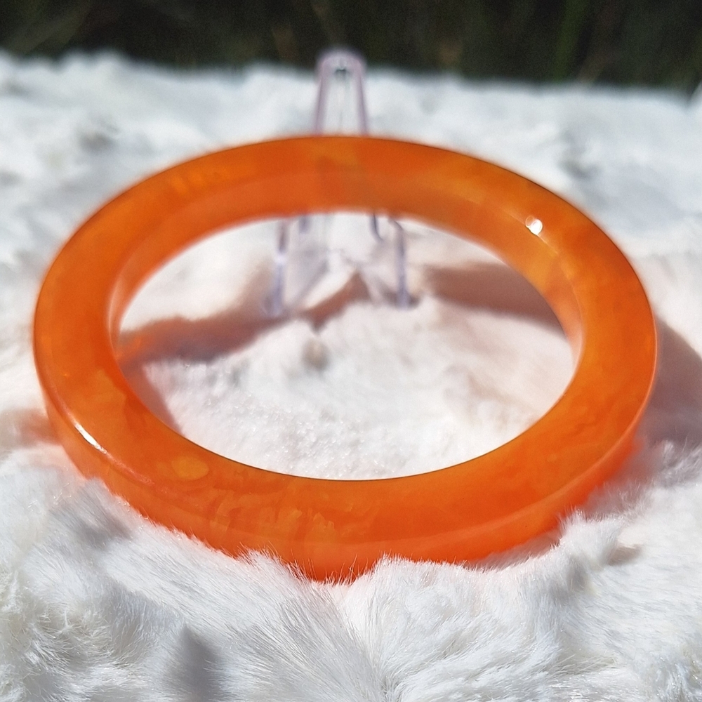 Thick Orange with Transparent Areas Art Deco Bakelite Bangle Bracelet